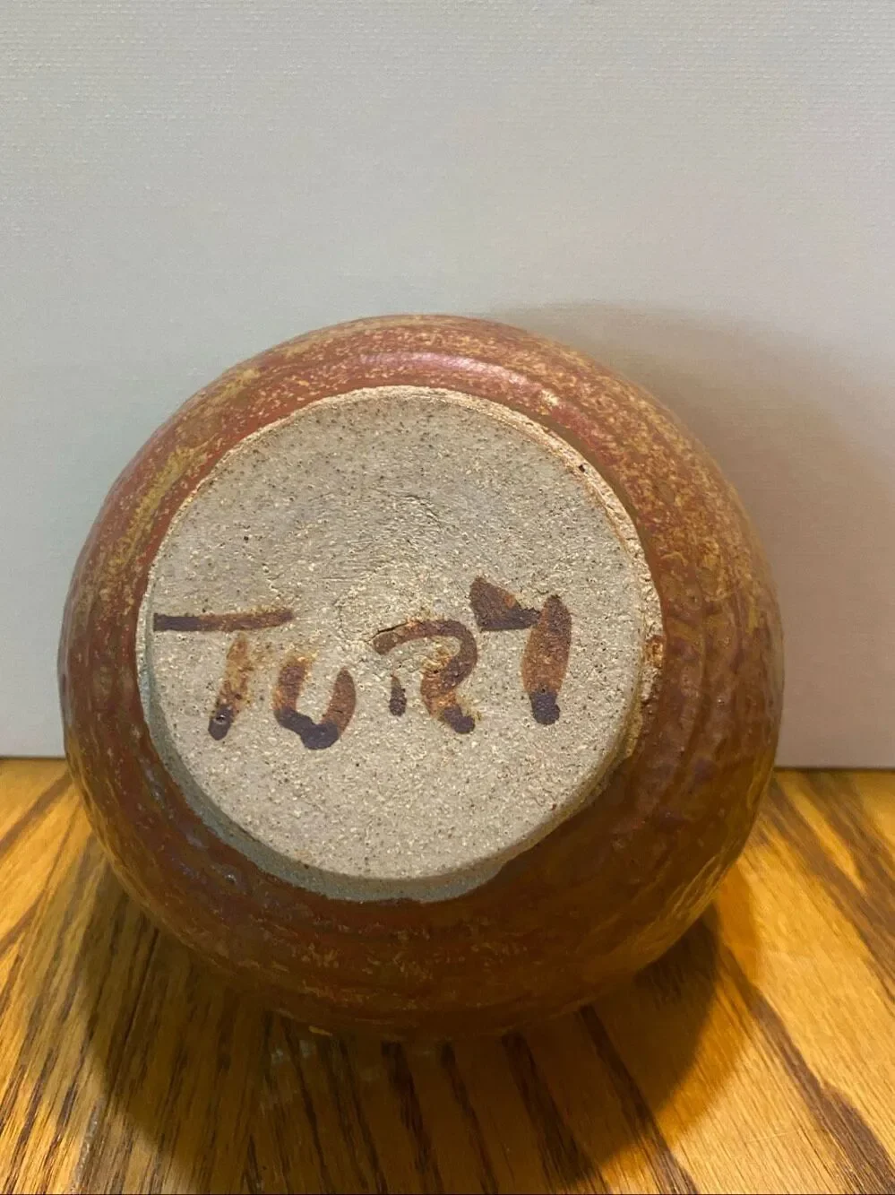 Signed MCM Studio Pottery Footed Bowl Glazed Stoneware Brown Unisex 5”